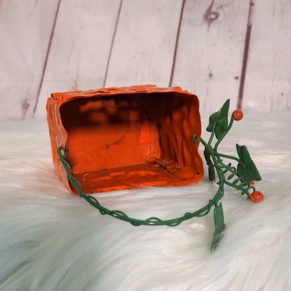 Vintage 90s Halloween Metal Pumpkin Jack-o-lantern Bag Tealight Candle Holder - Picture 13 of 16